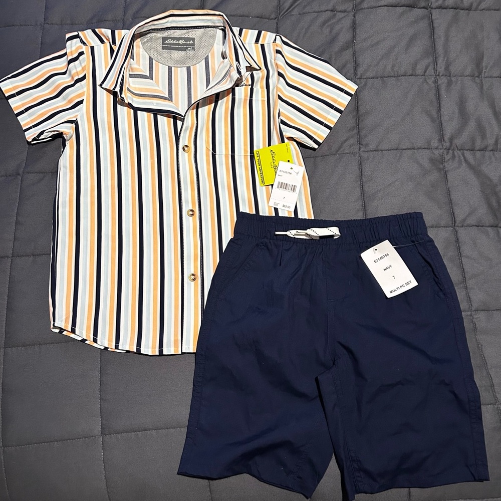 NWT Boys Eddie Bauer Stripped Button-up/short multi piece set
Size 7